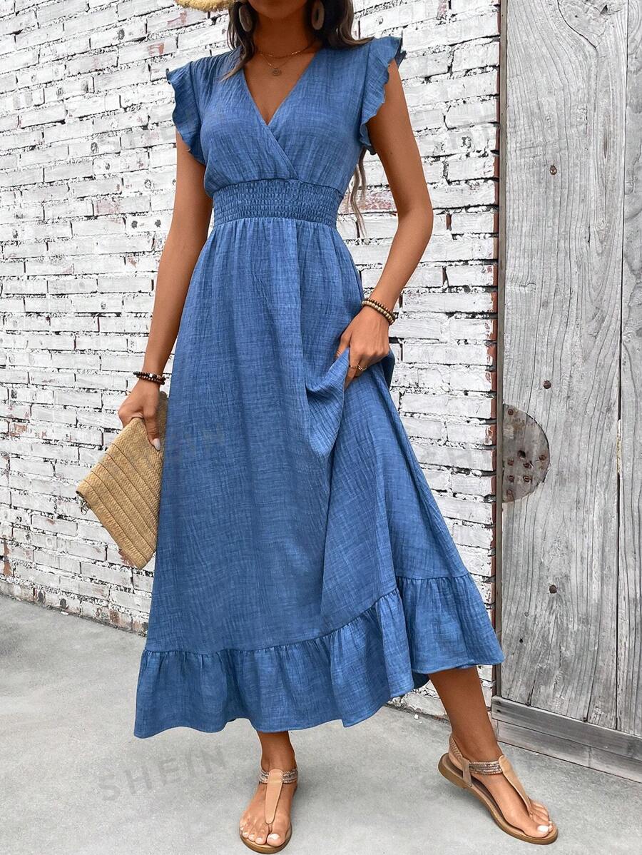 SHEIN Clasi Vestido para mujer de estilo casual y minimalista, con cintura entallada y longitud maxi para vacaciones