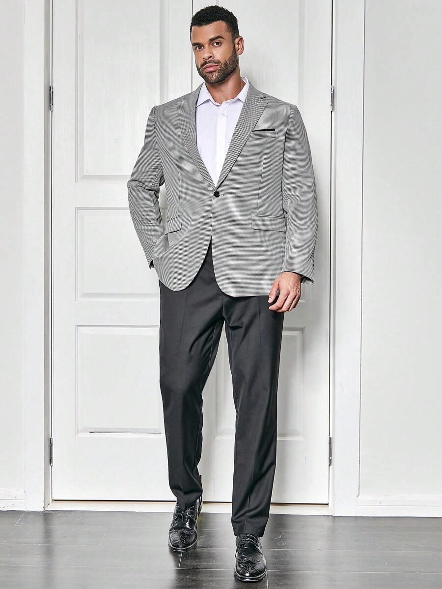 Manfinity Mode Men's Plus Size Casual Houndstooth Sports Coat
