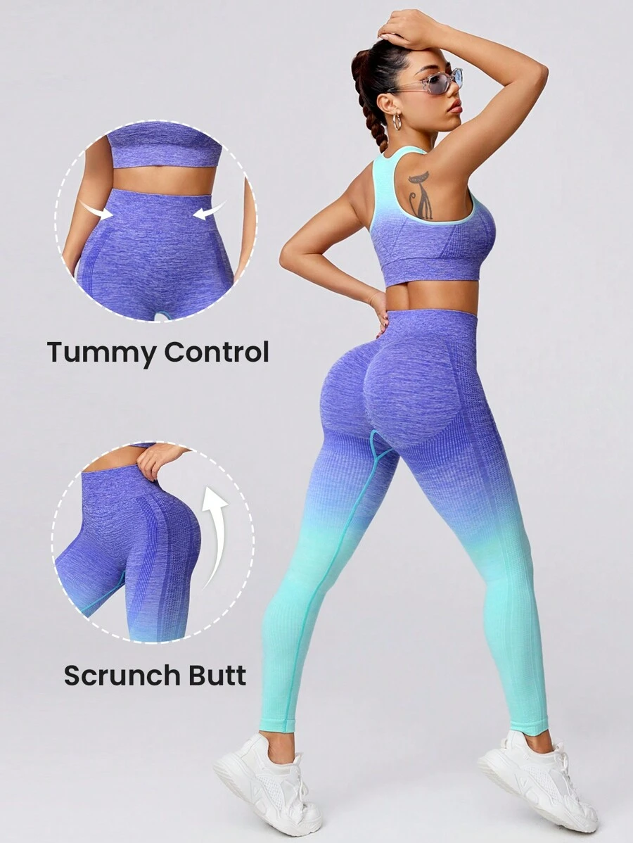 Core Rhythm Seamless Gradient Color Women's Yoga Set For Fitness And Workout Workout Women Setwomen Workout Set Women Leggings Set