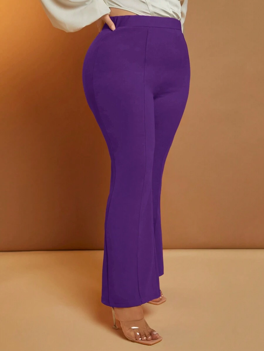 SHEIN SXY Pantalones acampanados de talle alto de talla grande y unicolor para ocasiones casuales