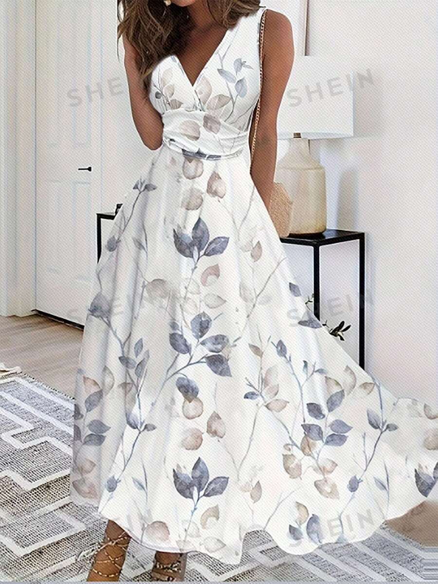 SHEIN LUNE Vestido sin mangas de estampado aleatorio con patrón de estampado asimétrico Vestido largo para mujer