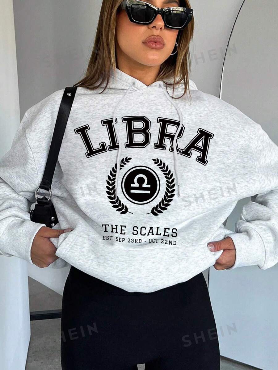 INAWLY Sudadera con capucha casual de mujer con cordón, estampado de letra, manga larga