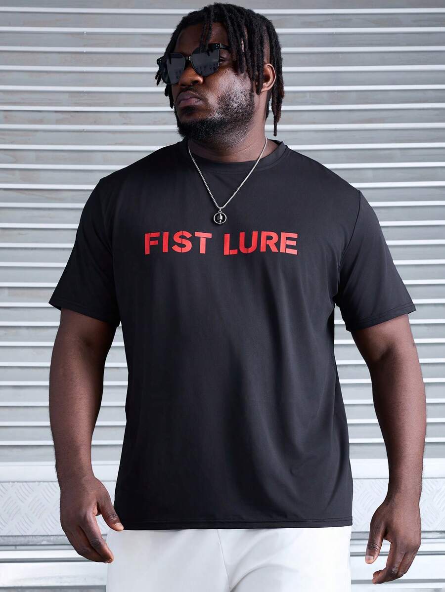 Manfinity Fitness Camiseta Masculina de Manga Curta com Estampa Simples Tamanho Grande
