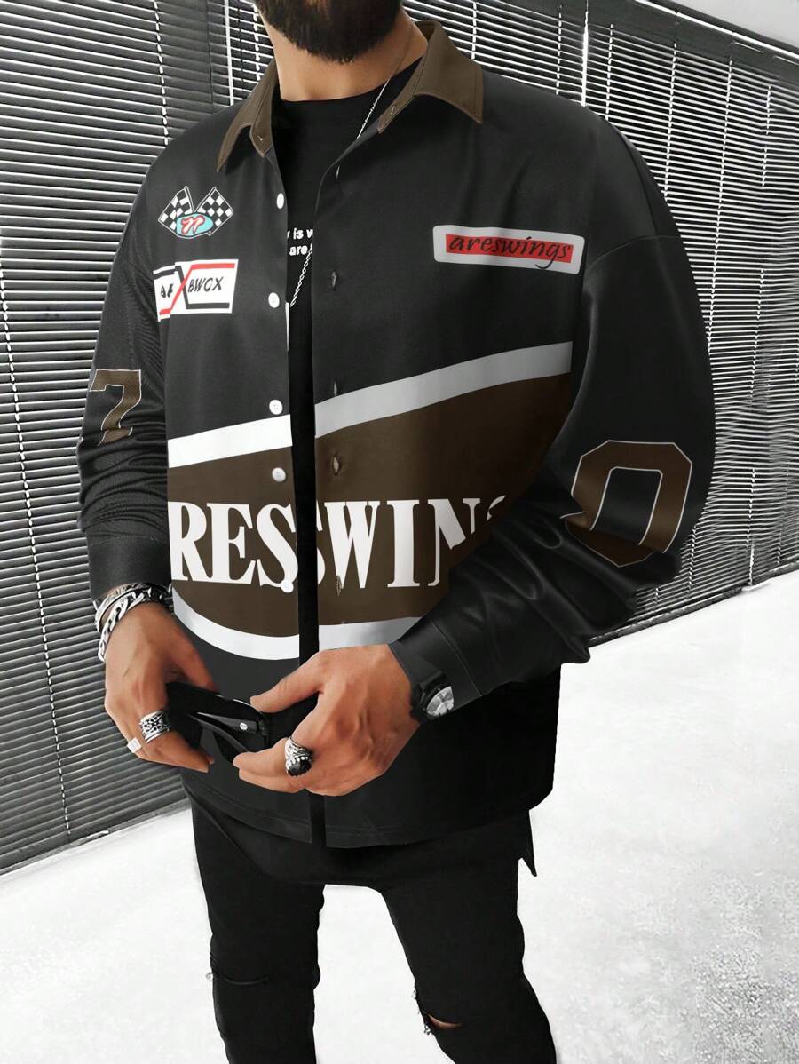 Manfinity LEGND Men's Fashion Printed Casual Long Sleeve Shacket