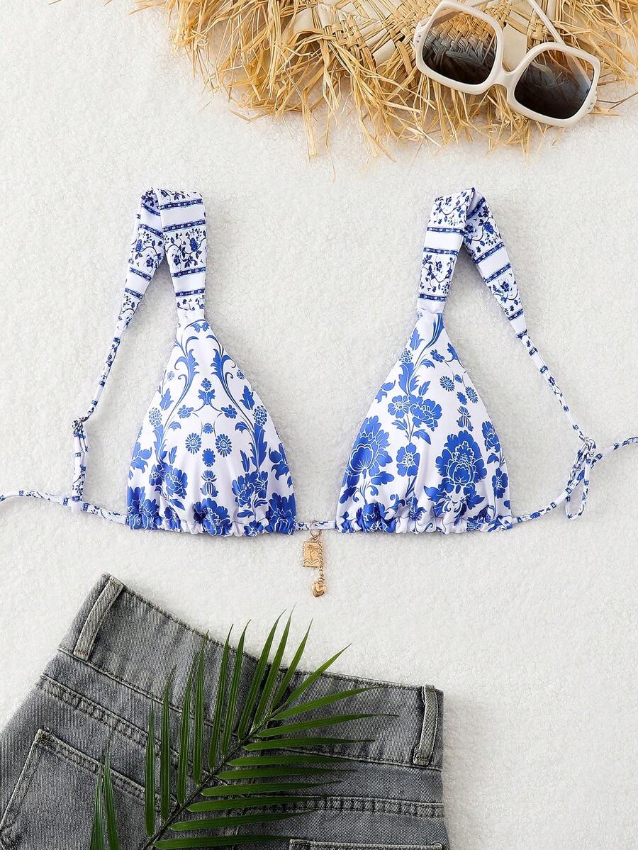 Summer Beach Full Allover Print Back Tied Bikini Top Random Print Shein Eur