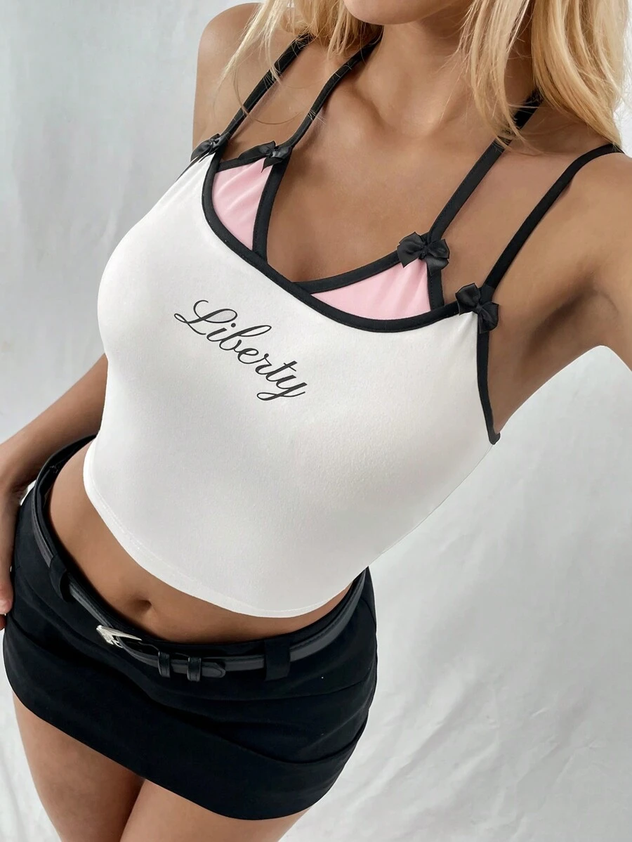 Flirla Witte mouwloze top met strikontwerp voor dames