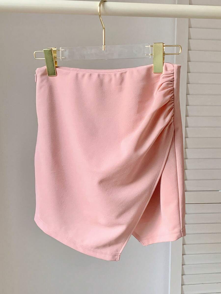 SHEIN EZwear Summer Casual Skirt For Women With Pleats And Wrapped Side Hem