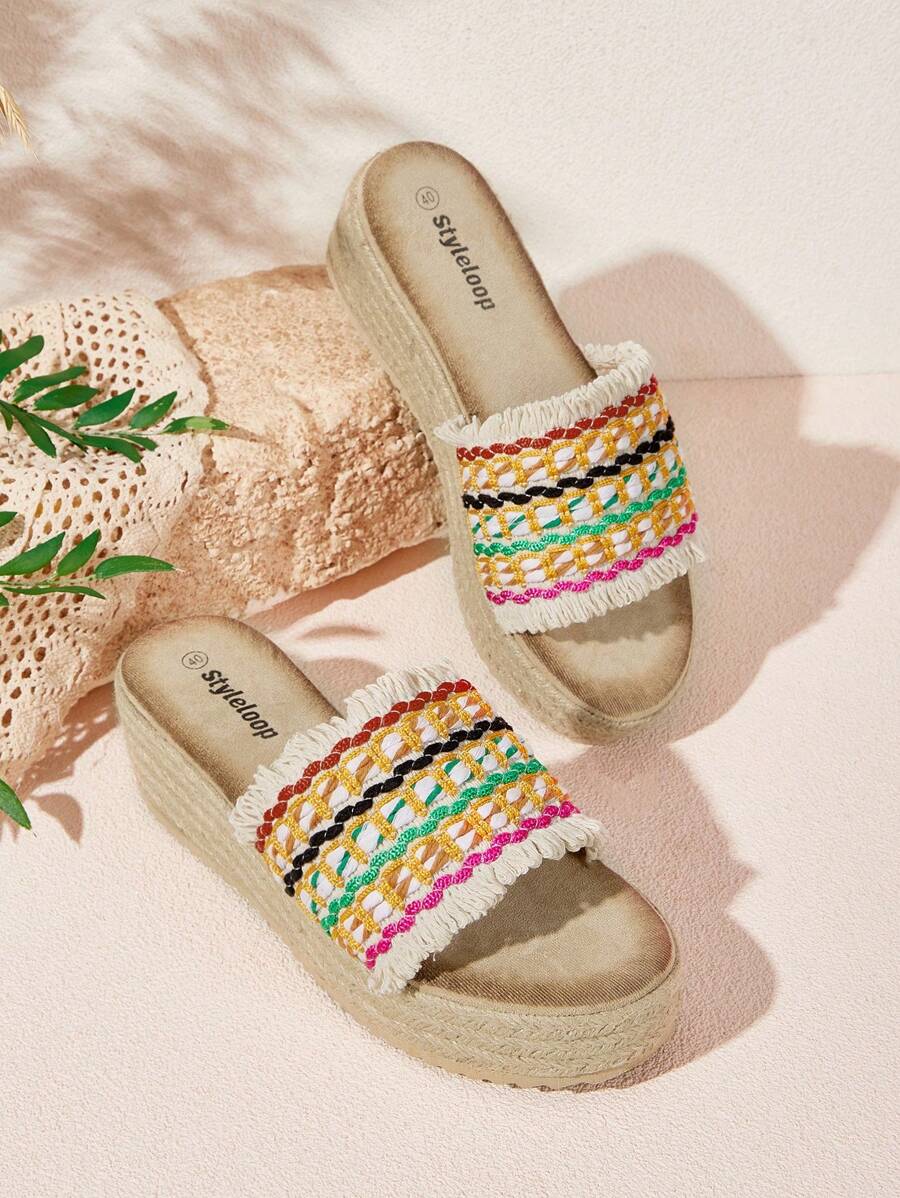 Styleloop Elegant And Stylish Summer Women Sandals With Color Block Design, Wedge Heel And Thick Sole For Outdoor Wear Boho Feels