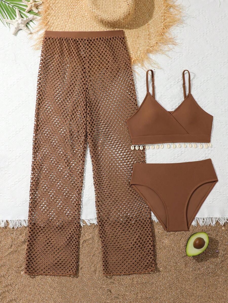 Tween-Mädchen Zweiteiliges Bikini Set mit gerüschten Kanten und dreiteiliges Set Summer Beach