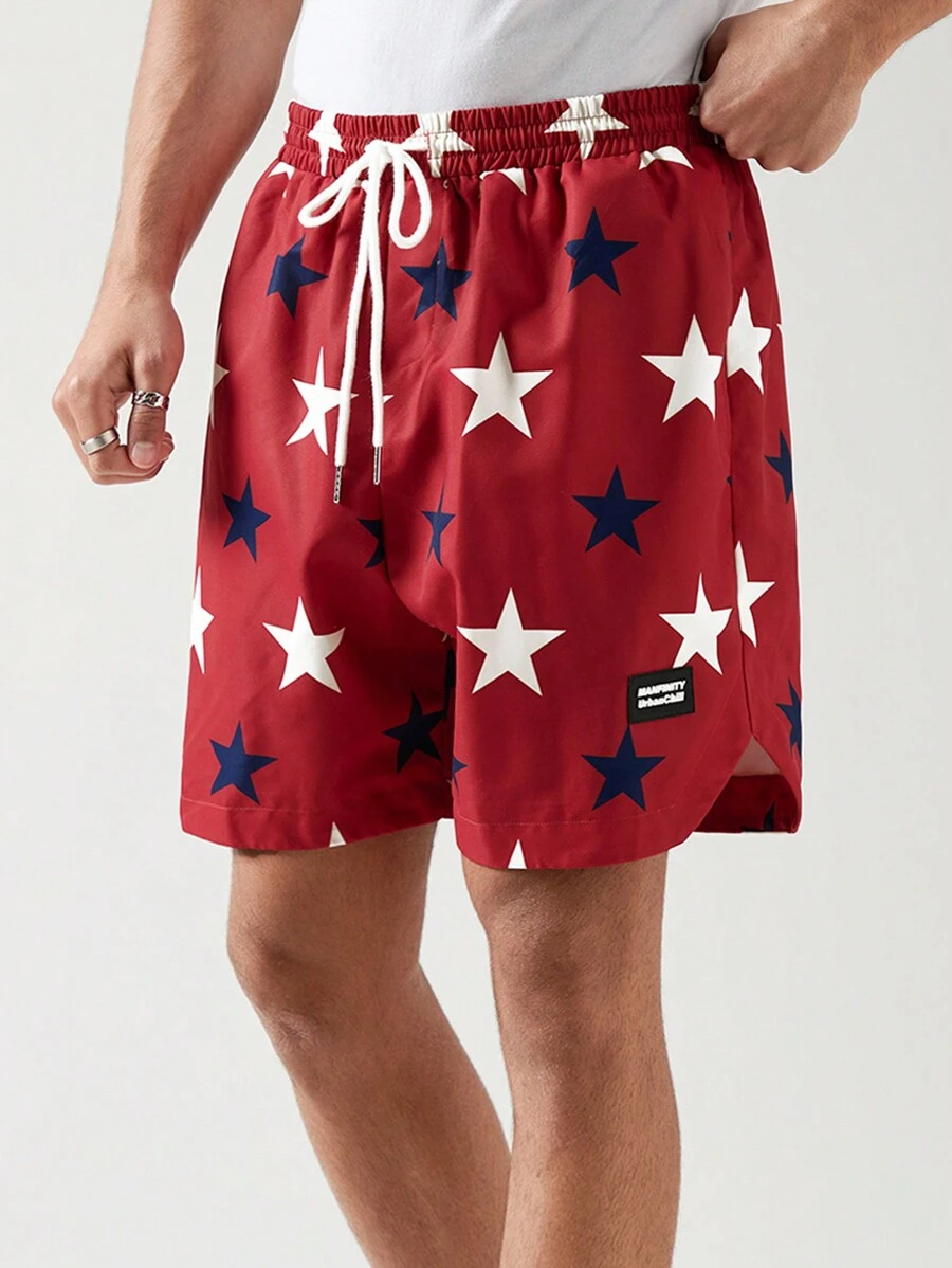 Manfinity VCAY Zomer geweven casual short voor heren met trekkoord en sterrenprint