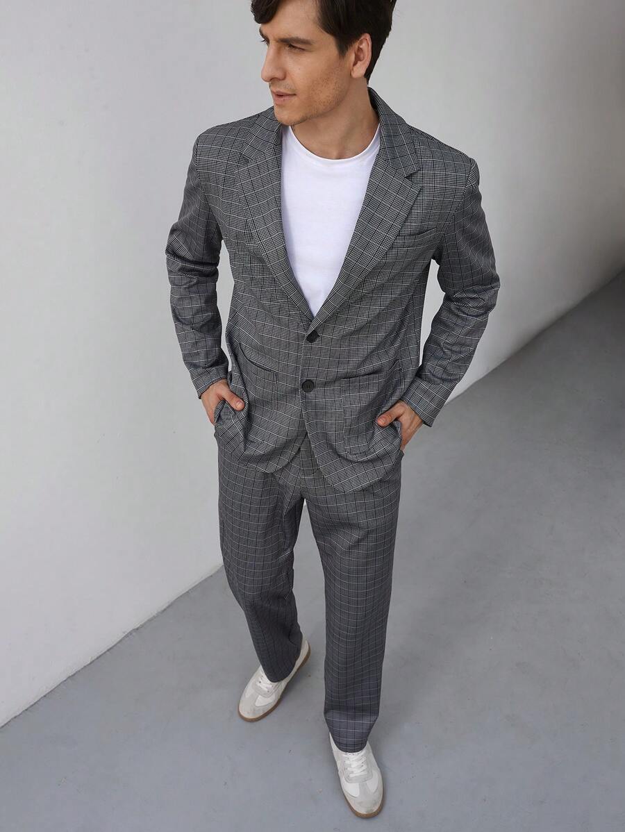 Manfinity Mode Men's Solid Color Simple Daily Suit Set