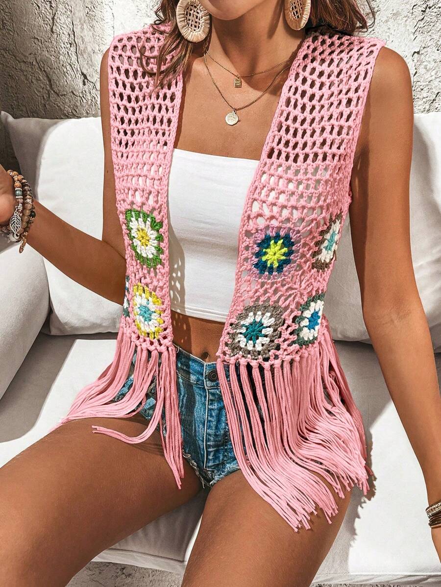 Breezaya Women's Colorful Embroidery Simple Daily Crochet Cardigan