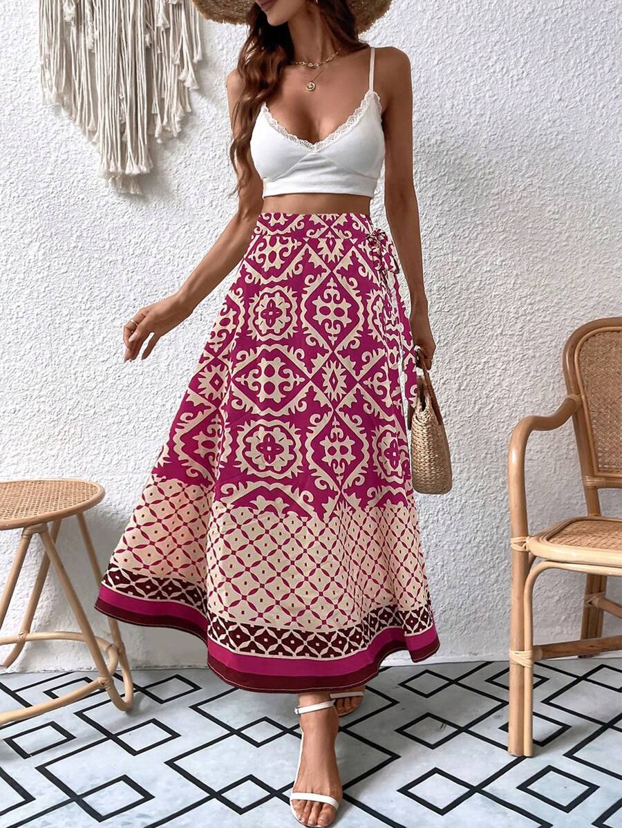 Breezaya Falda estampada de estilo vintage para mujer, ideal para uso diario