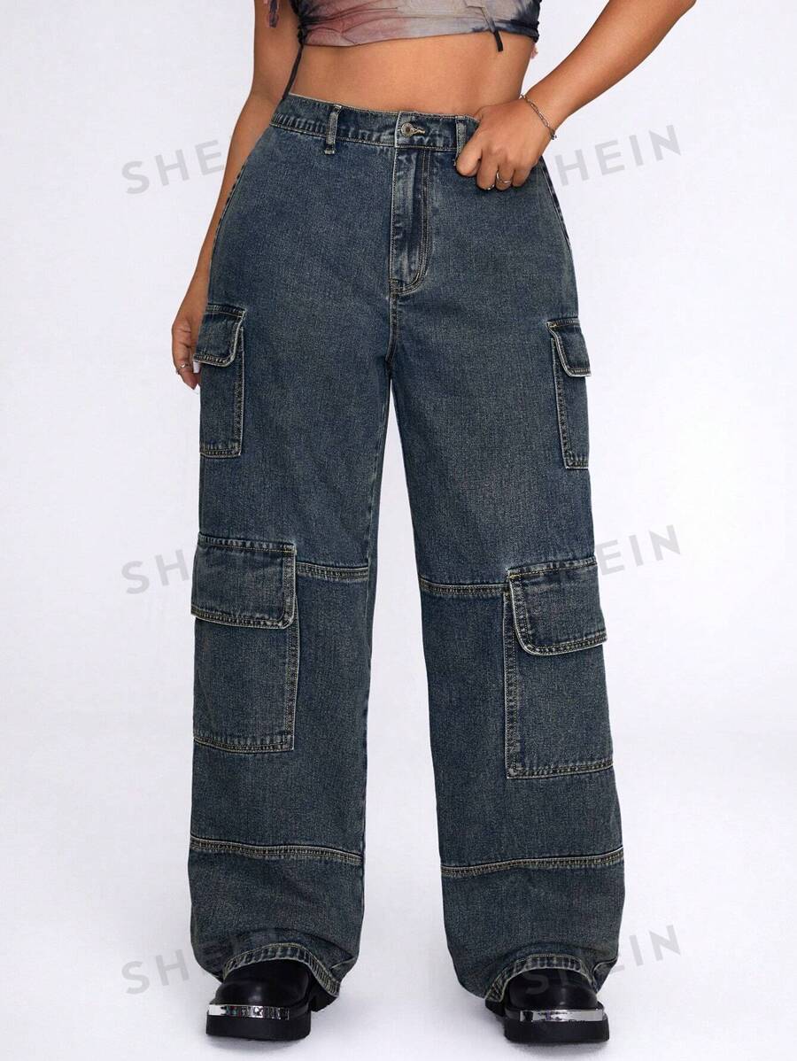 Pantalones de trabajo de mezclilla lavada de talla grande