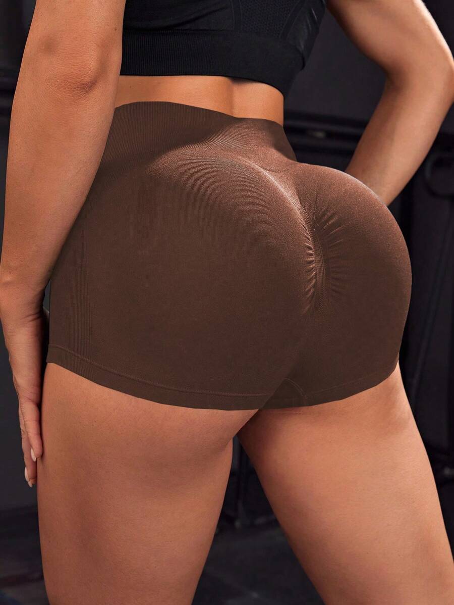 SHEIN Sport Studio Women's Solid Color High Waist Ruched Sports ShortsWomen Sweat Short, Gym Short, Biker Short
