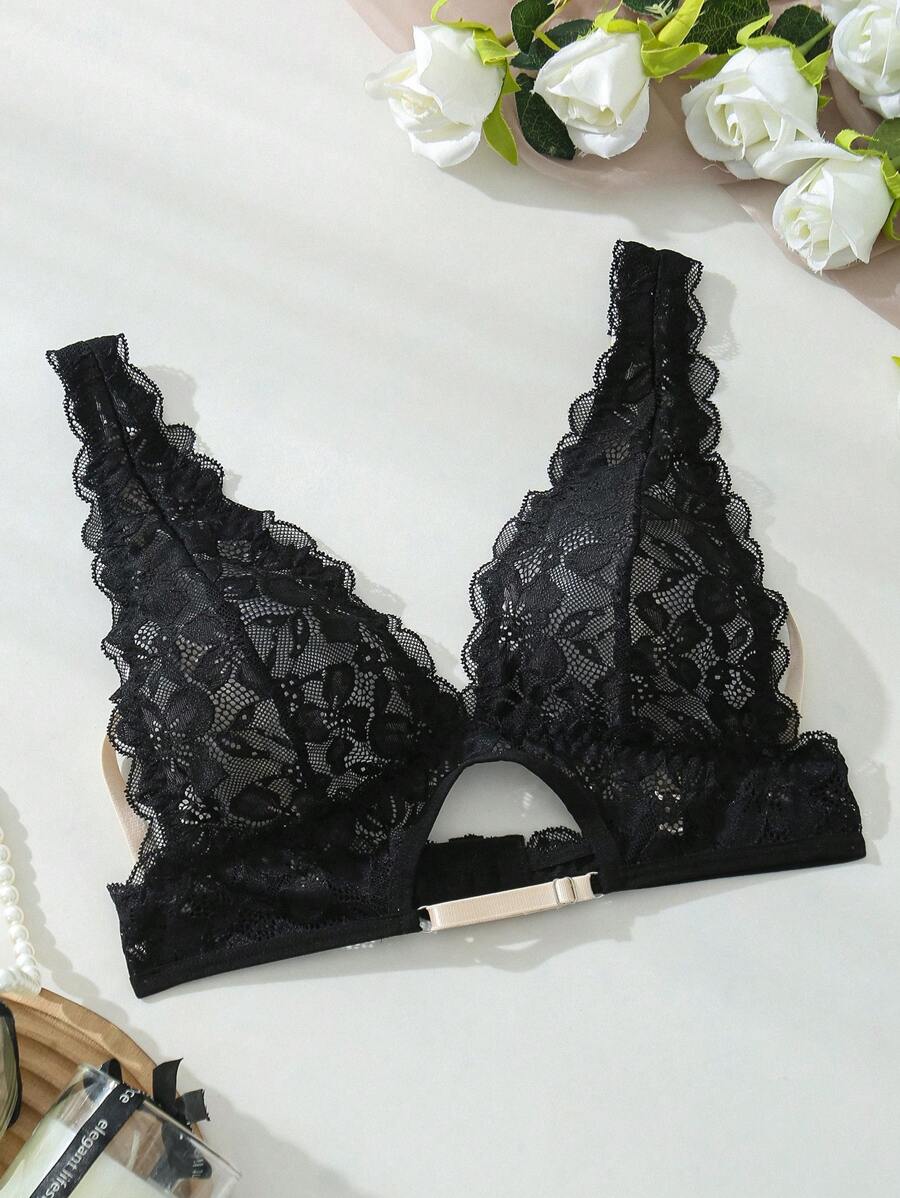 Sujetador de encaje de unicolor de moda para mujer, lencería