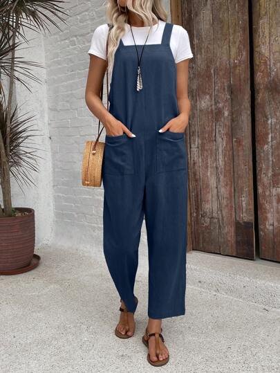 SHEIN JORESS Women Minimalist Straight Leg Jumpsuit With Dual Pockets Women Overalls Korean Fashion