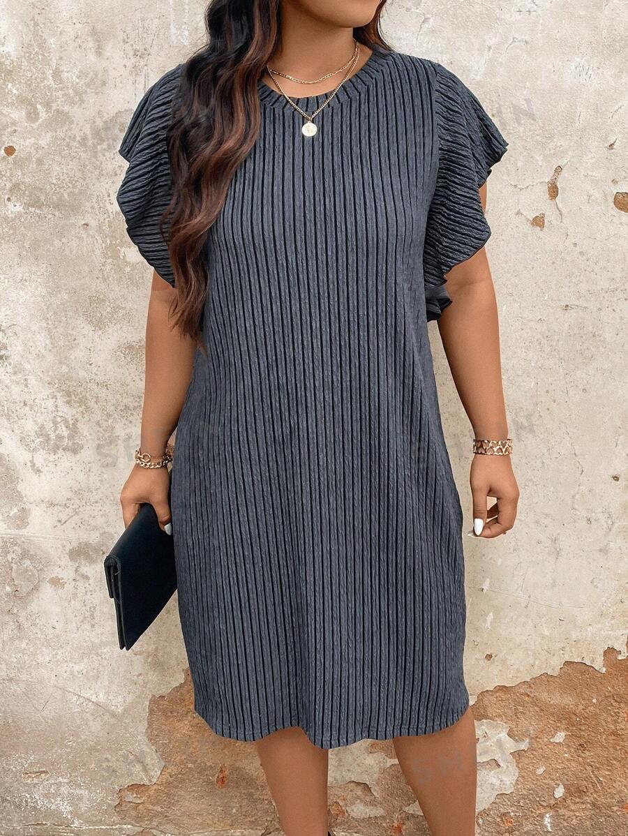 SHEIN LUNE Vestido diario simple de un solo color para mujer de talla grande