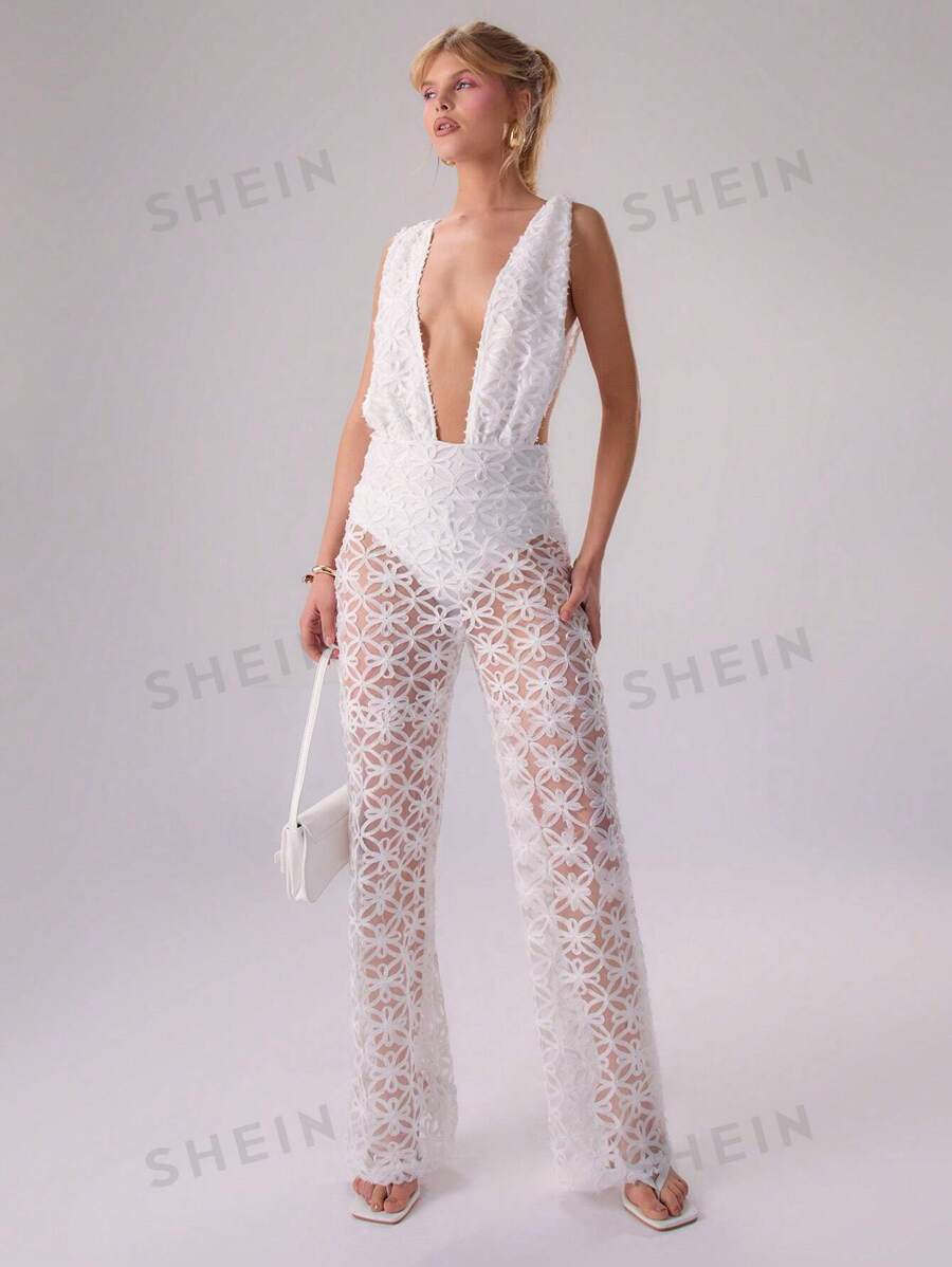 MUSERA Mono de gasa floral con escote bajo, elegante estilo bohemio para el verano y vacaciones