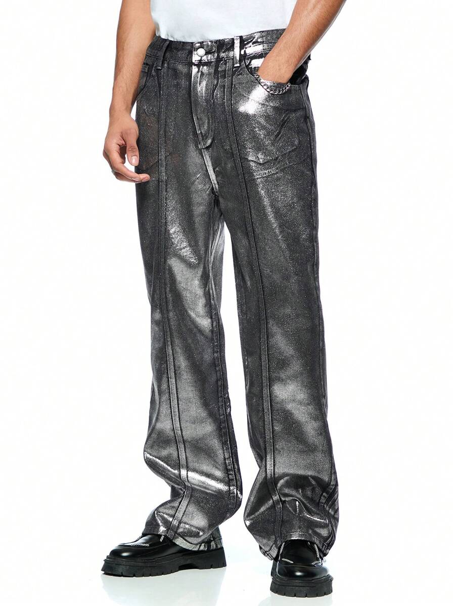 Forever 21 Blugi Flare Vintage Argintii Spalati pentru Barbati
