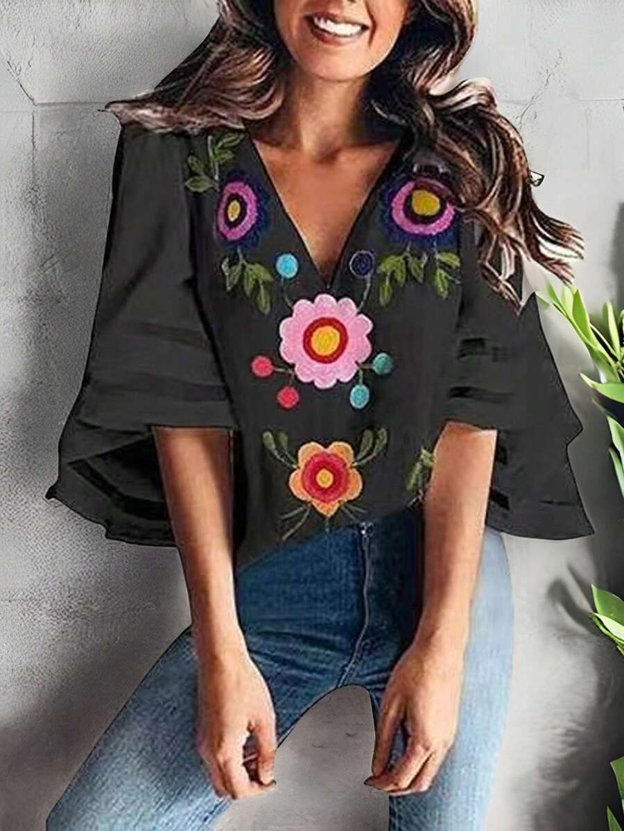 Breezaya Women's Simple Daily Shirt With Floral Print