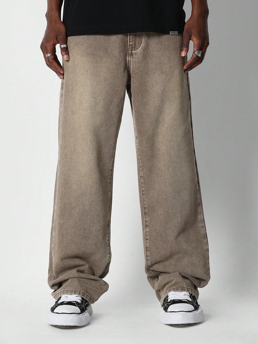 SUMWON Pantalón vaquero de corte holgado con gráfico impreso en el bolsillo trasero, detalle LA