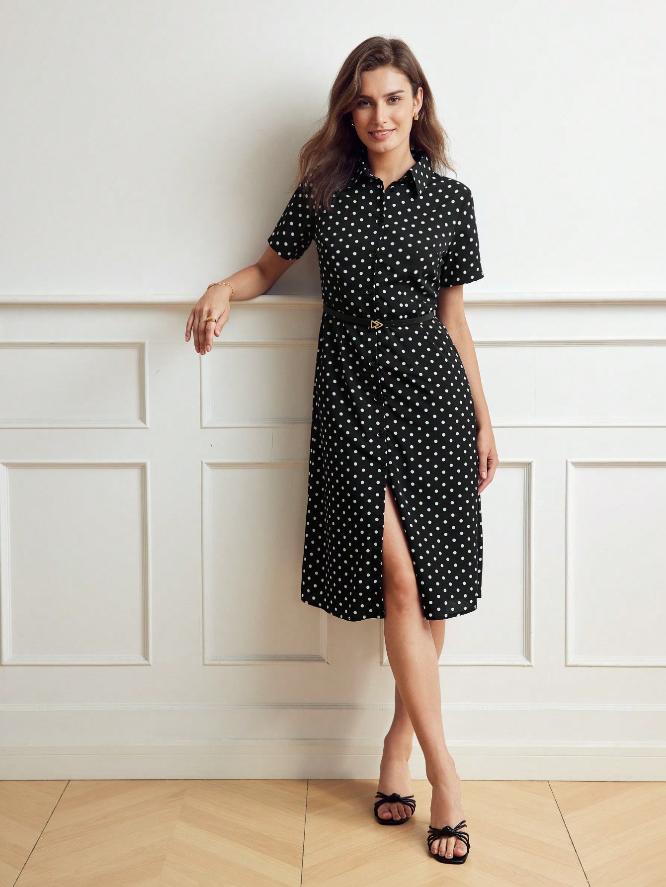 MOTF Classy POLKA DOT PRINT SHIRT DRESS｜Motf