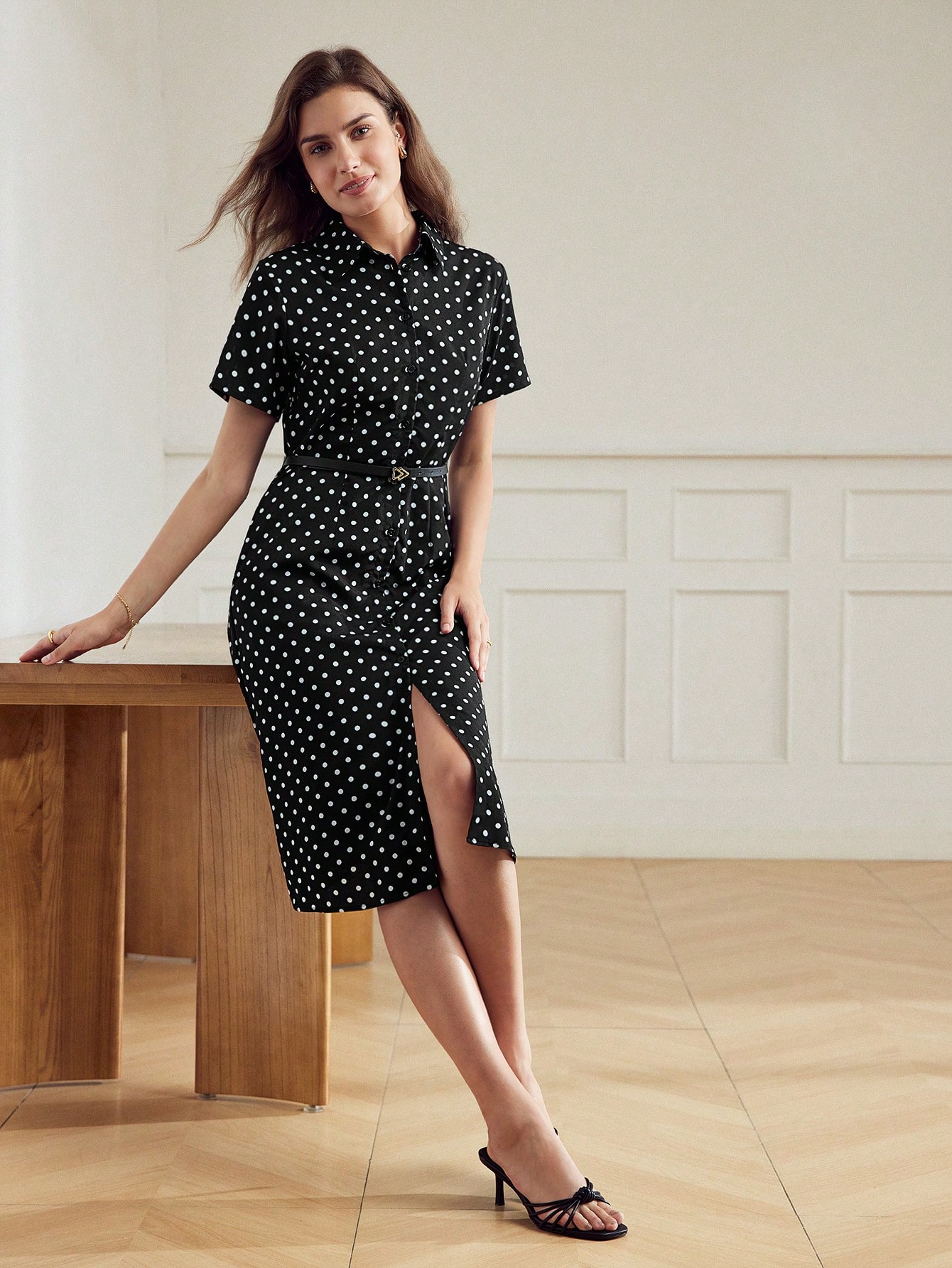 MOTF Classy POLKA DOT PRINT SHIRT DRESS｜Motf