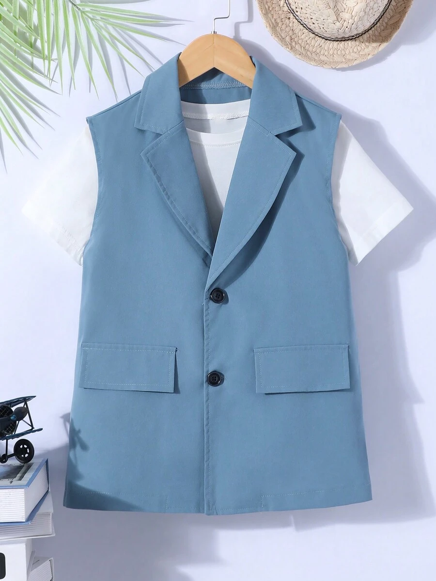 Veste col casual pour garçons adolescents de couleur unie avec bouton unique à fermeture avant