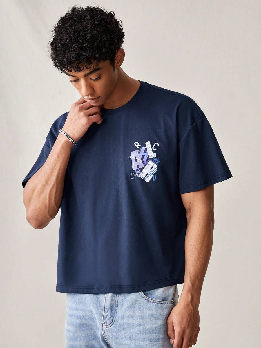 Manfinity VCAY Men's Summer Round Neck Letter Printed Short Sleeve Casual T-Shirt