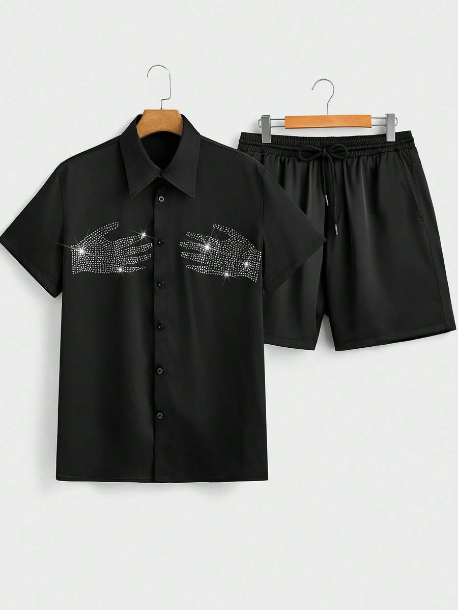 Manfinity VCAY Conjunto casual de camisa y shorts tejidos