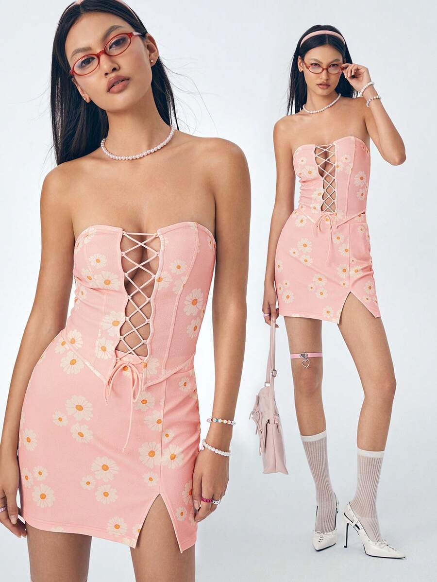 Caro Terranova Maglietta da donna attillata con stampa, con fiocco anteriore, stile casual "Girlcore", adatta per l estate, vacanze, uscite, festival, stile occidentale