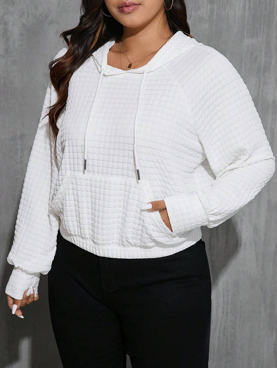 SHEIN Essnce Plus Size Hooded Loose Plaid Sweatshirt