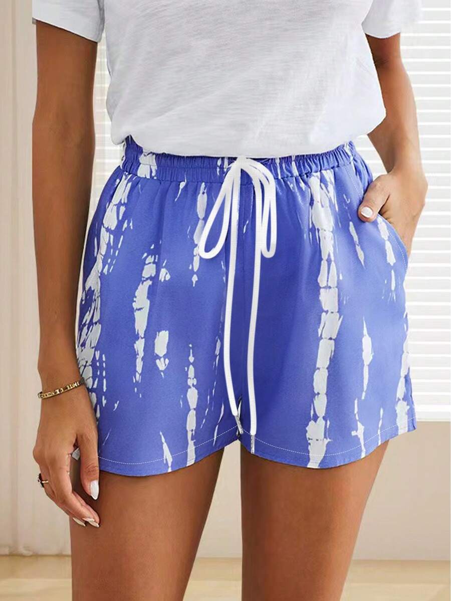 SHEIN LUNE Women's Tie-Dye Printed Casual Shorts For Vacation And Leisure