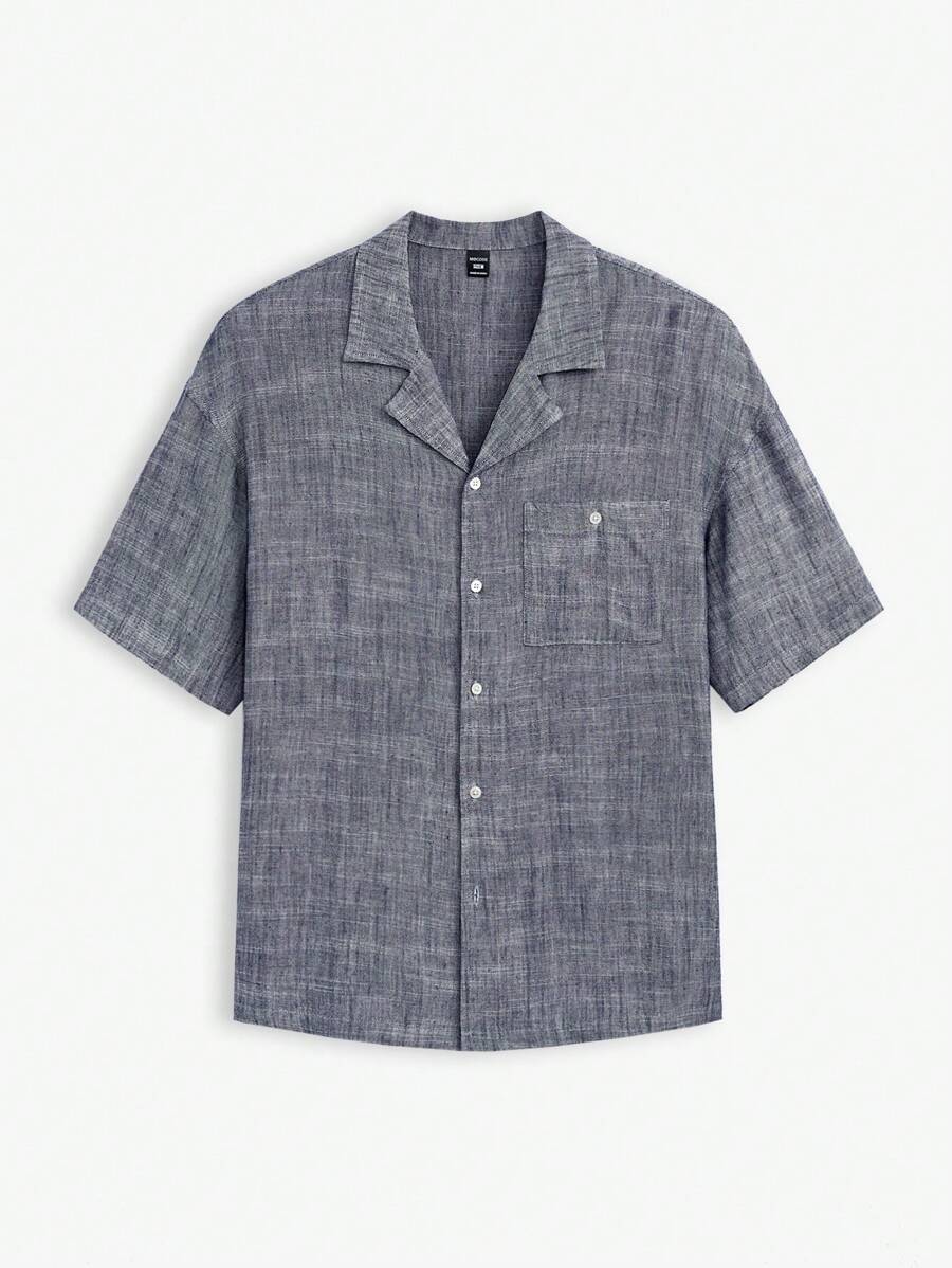 AKNOTIC Business Casual Linen Men's Woven Casual Short Sleeve Shirt With Stretchy & Blend Fabric, Patch Pocket Design, Fitted And Shoulder Seam Cuts, Fashionable Style, Suitable For Summer