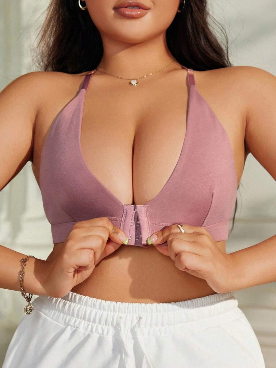 Sujetador sencillo y sin cables de unicolor para mujer de talla grande, ideal para uso diario