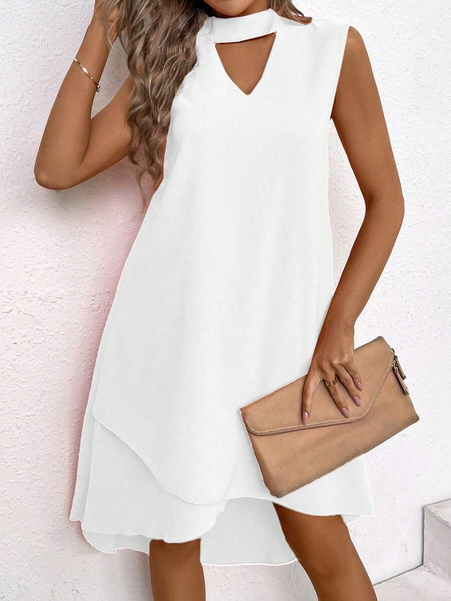 Calvaya Women's Summer Sleeveless Solid Color Keyhole Neck Casual Dress Maxi Women Outfit