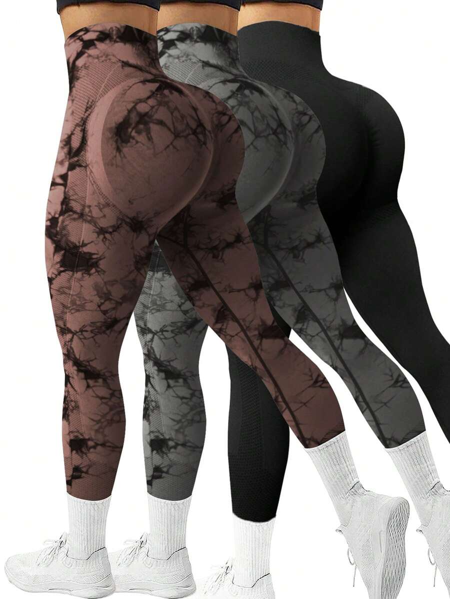 SHEIN Sport Studio Tie-Dye Seamless High-Waisted Stretchy Sports Leggings