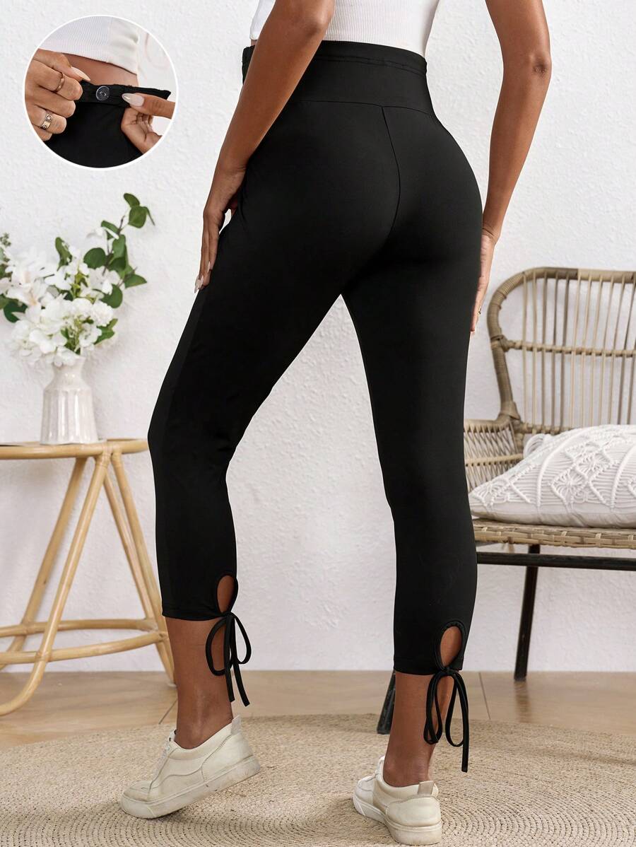 SHEIN Regulowane legginsy ciążowe w jednolitym kolorze z elastycznym paskiem
