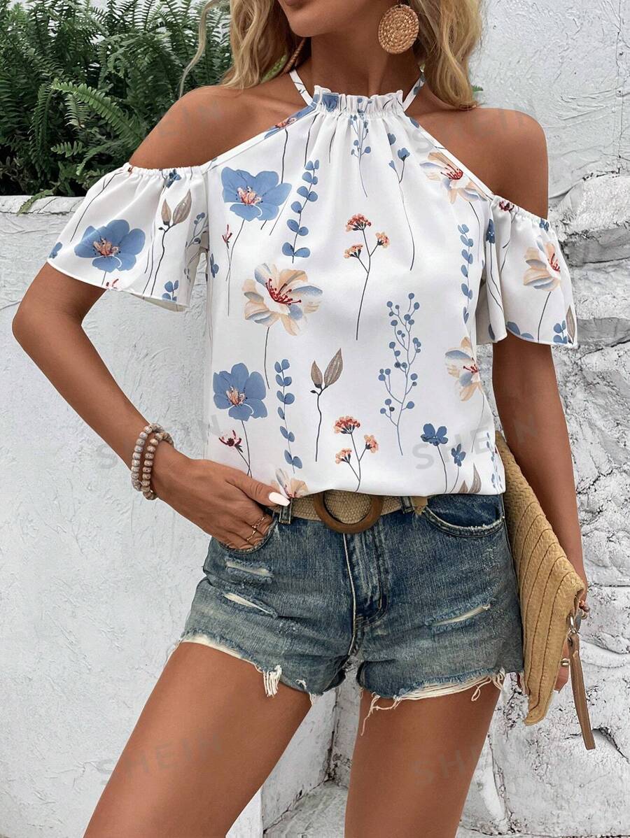 SHEIN Clasi Camisa elegante y con estilo para mujer con cuello fruncido