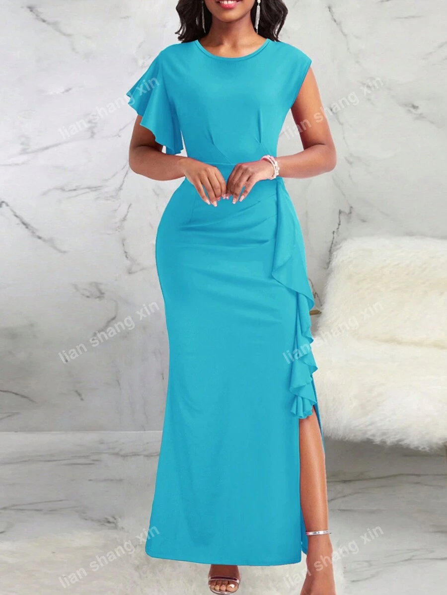Abito da moda semplice ed elegante da donna, di colore solido, adatto all'uso quotidiano