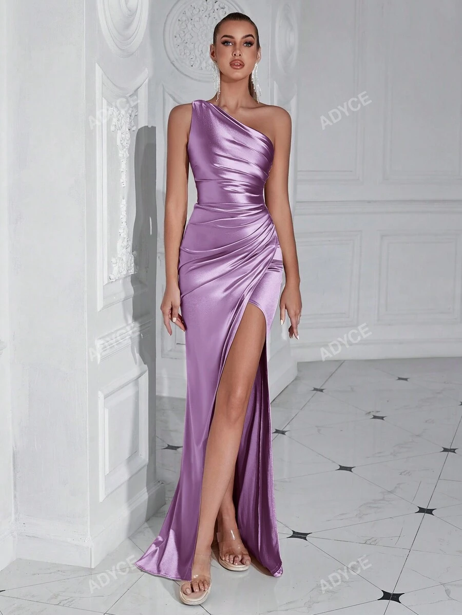 ADYCE Vestido de cóctel, fiesta, graduación o cena formal Adyce de un hombro plisado con abertura alta