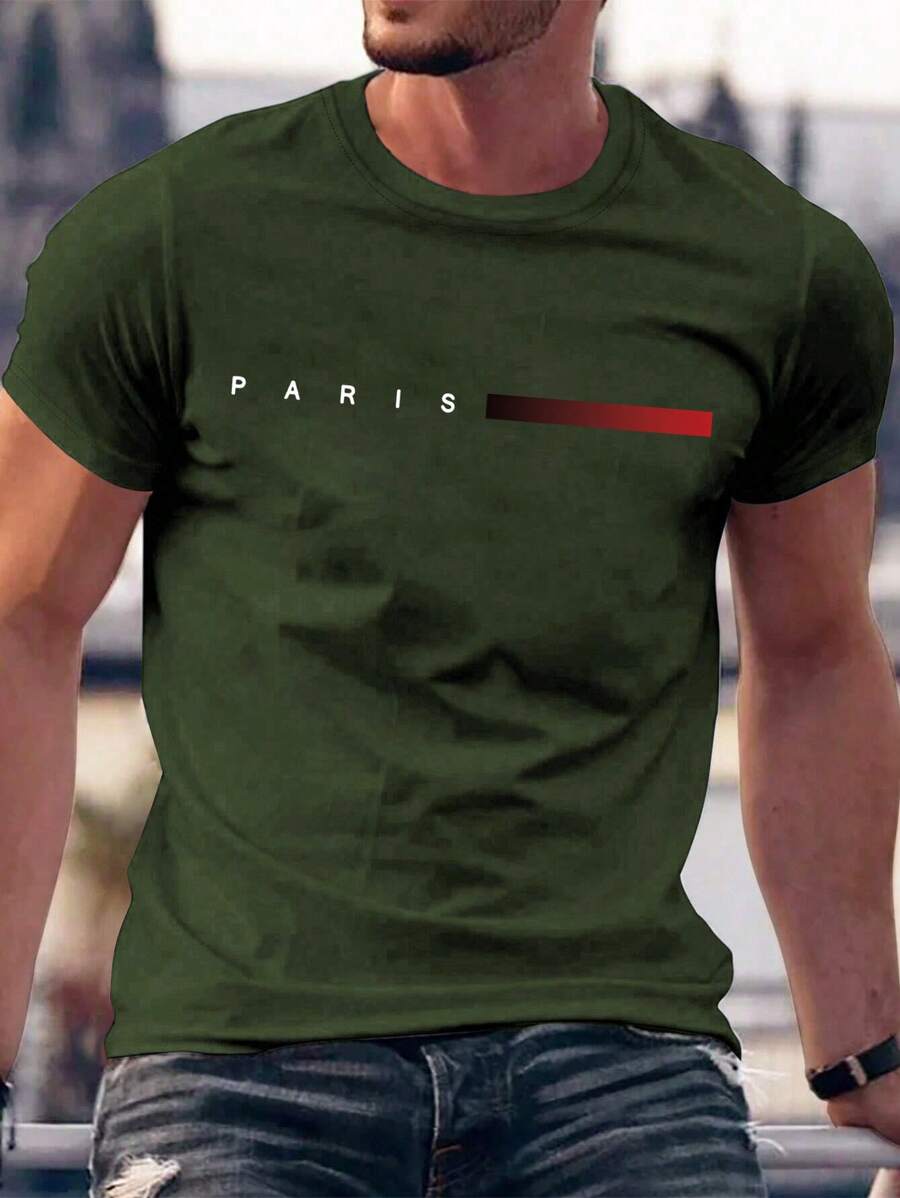 Men's Summer Letter Print Crew Neck Short Sleeve Casual T-Shirt