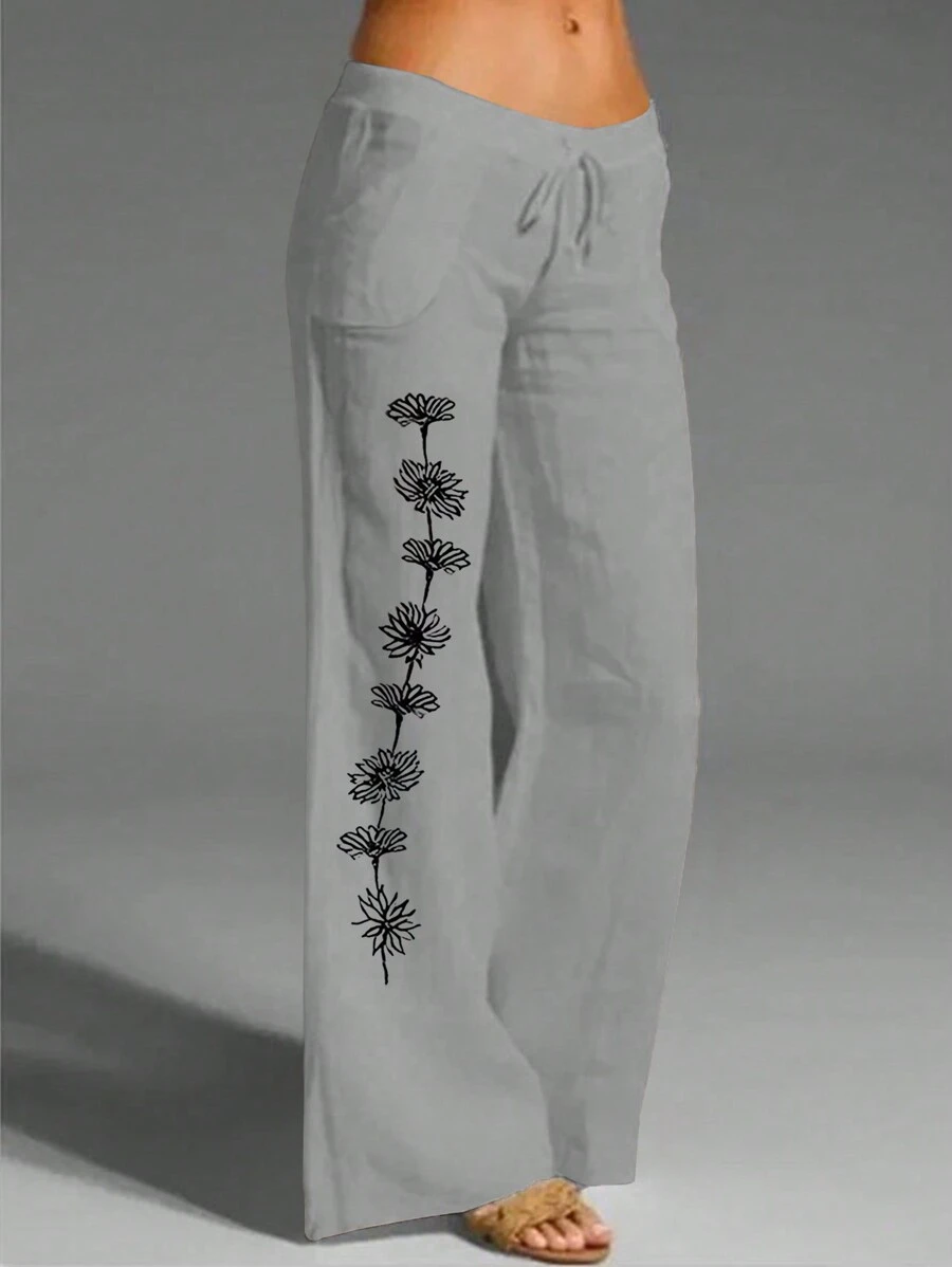 SHEIN JORESS Pantalones largos de flores para vacaciones de playa informales ideales para uso diario en verano