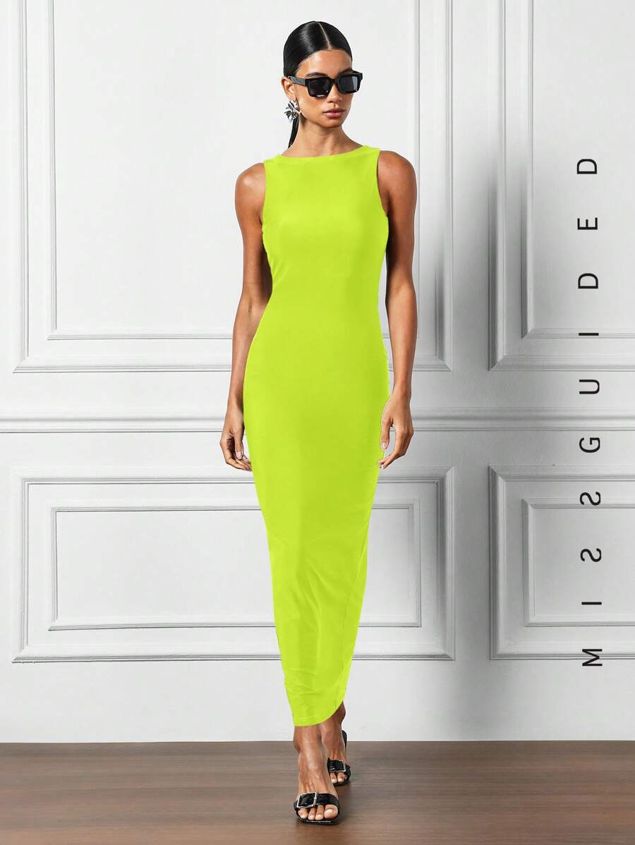 MISSGUIDED Vestito verde lime senza maniche con scollo a barca per l'estate