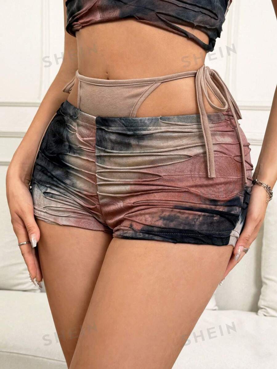 SHEIN ICON Mujeres Shorts Y2K Tie-Dye de talle bajo