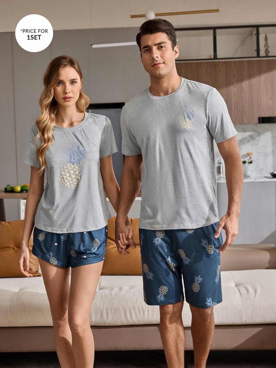 Women's Fashionable Simple & Cute Pineapple Printed Summer Pajamas Set