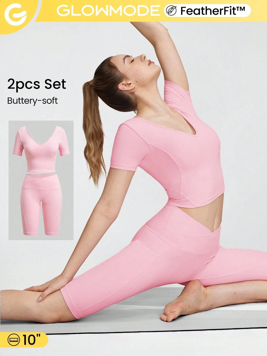 GLOWMODE FeatherFit™ Set aus Crop T-Band Tank Top und High-Rise Biker Shorts