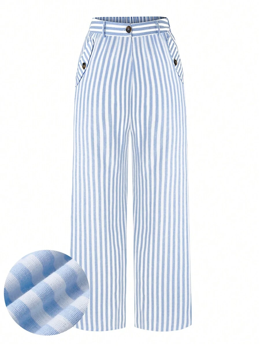 SHEIN LUNE Pantalones diarios simples rayados impresos para mujeres de talla grande