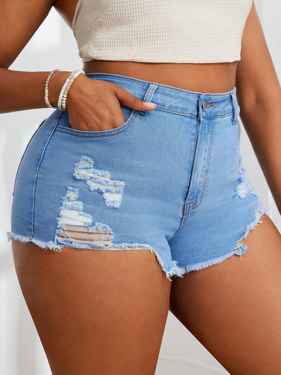 SHEIN SXY Modieuze stretchy denim shorts in grote maten